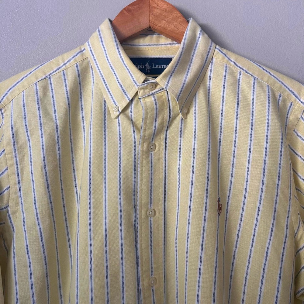 Ralph Lauren Oxford Shirt Mens 15.5 32/33 Yellow Stripe Classic Fit Button Down